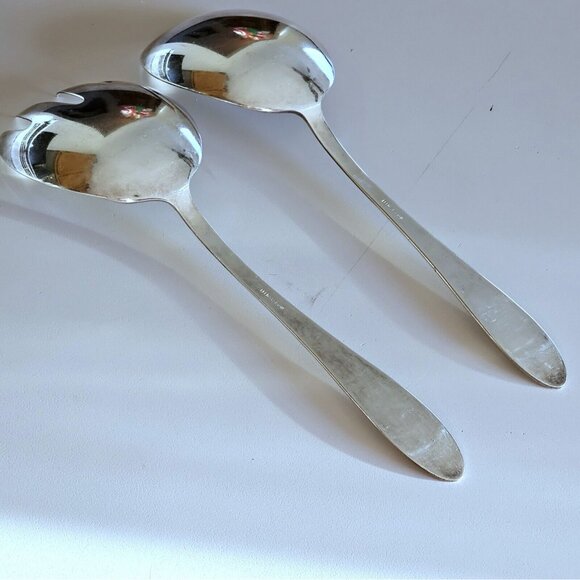 Vintage Reed & Barton EPICURE Silverplate Serving Utensils 9" fork spoon set vin - Picture 4 of 11